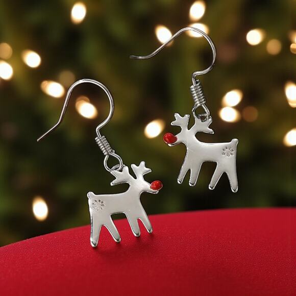 Reindeer Earrings – White Gold Plated Holiday Jewelry | 0.59" x 1.18" - Picture 6 of 15